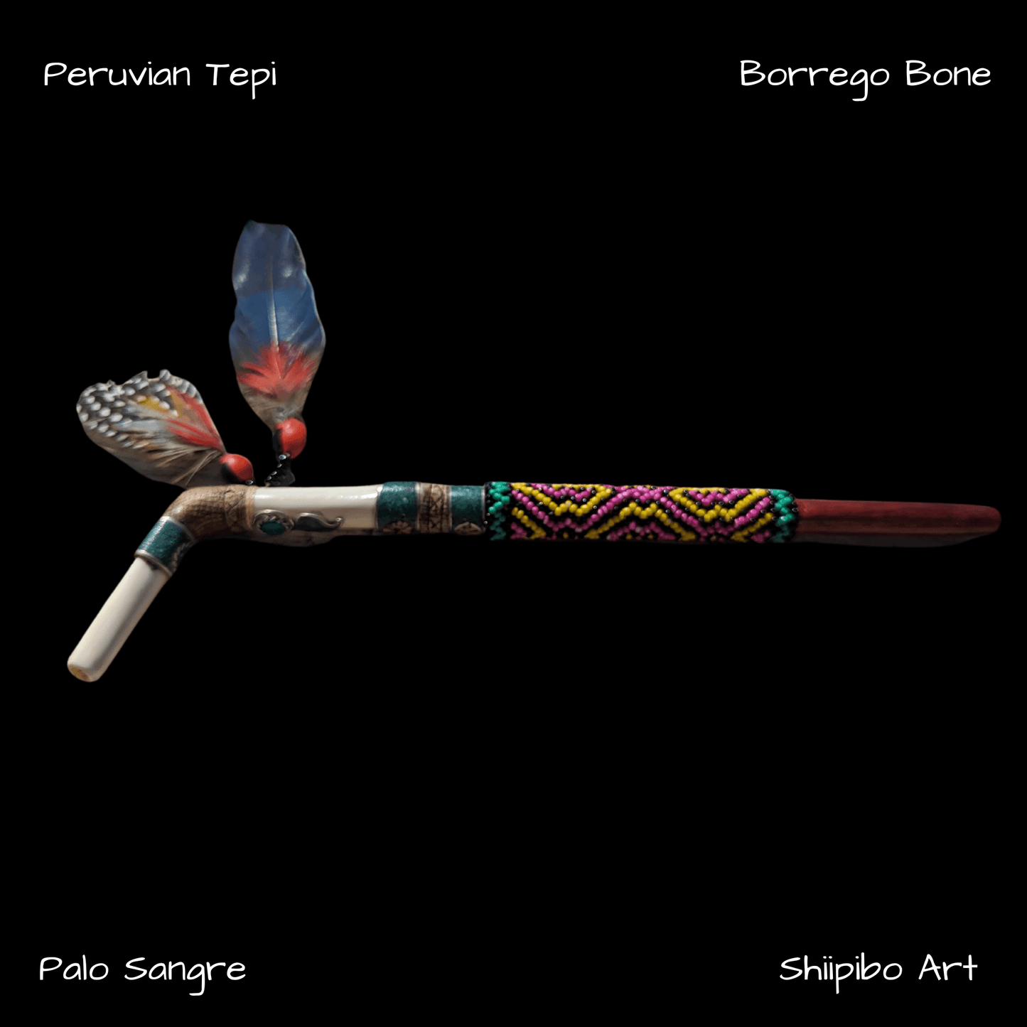 Palo Sangre and Goat's Bone Peruvian Tepi with Shipibo Beaded Art