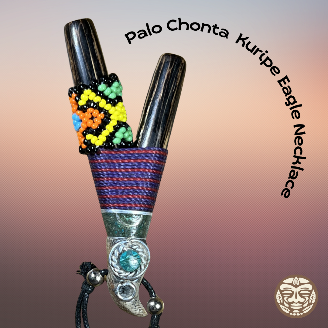 Palo Chonta Kuripe Eagle Necklace with Shipibo Beaded Art and Chambira Braids.