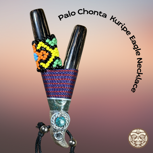 Palo Chonta Kuripe Eagle Necklace with Shipibo Beaded Art and Chambira Braids.