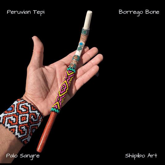 Palo Sangre and Goat's Bone Peruvian Tepi with Shipibo Beaded Art