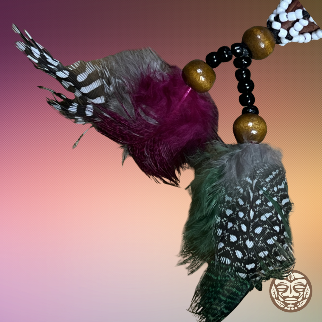 Palo Sangre Kuripe with Amazon Feathers, Artisan Beads & Seeds